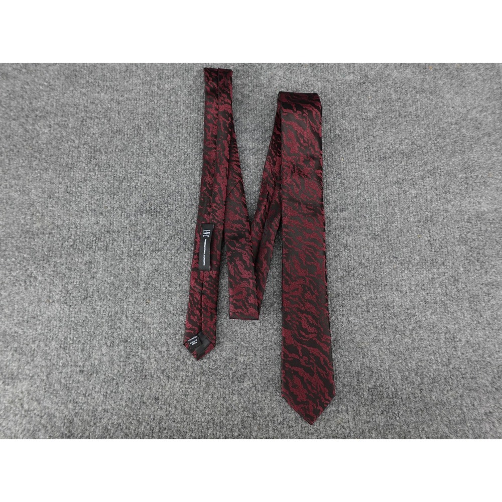INC International Concepts Tie Mens OS Burgundy Black Abstract Jacquard